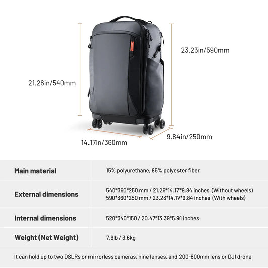 2-in-1 Outdoor Trolley Case Backpack Expandable Black-1