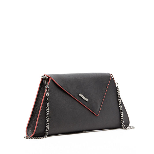 Black Leather Clutch Bag Unique Evening Purse Women's Handbag