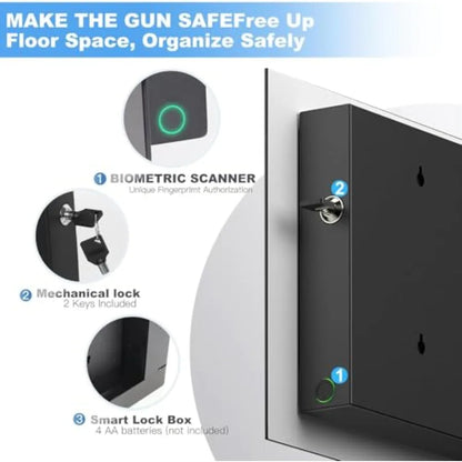 Biometric Hidden Wall Gun Safe — Fits 2 Pistols, Quick Access, Movable Bracket & Magazine Storage