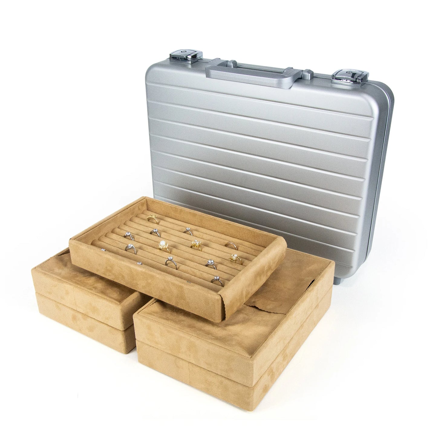 Portable Full Aluminum Travel Jewelry Boxes Safely Locked Carrying Cases Elegant Briefcase Style for Beauty & Jewelry Storage