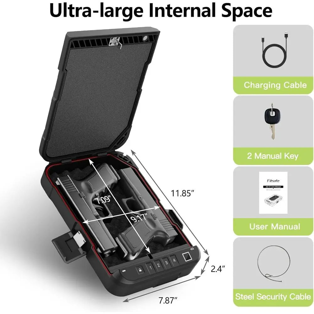 Fingerprint Lock Waterproof Pistol Case - TSA Approved, Portable & Compact for Travel or Home Use