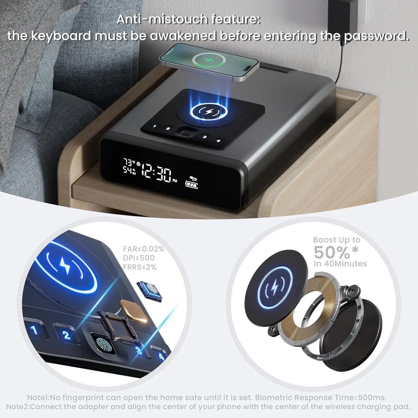Biometric Pistol Safe — Fingerprint + PIN Access, 12-Hour Clock Display, Wireless Connectivity