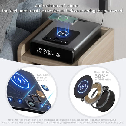 Biometric Pistol Safe — Fingerprint + PIN Access, 12-Hour Clock Display, Wireless Connectivity