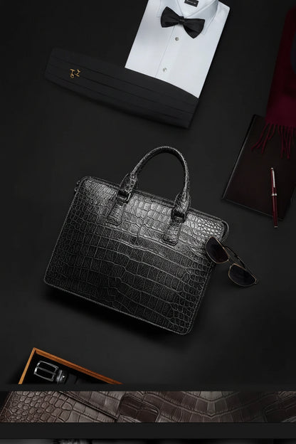 GOTHIQUE Girard GT8019 — Genuine Crocodile Belly Skin Men’s Handbag with Goatskin Lining