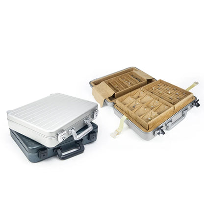 Portable Full Aluminum Travel Jewelry Boxes Safely Locked Carrying Cases Elegant Briefcase Style for Beauty & Jewelry Storage