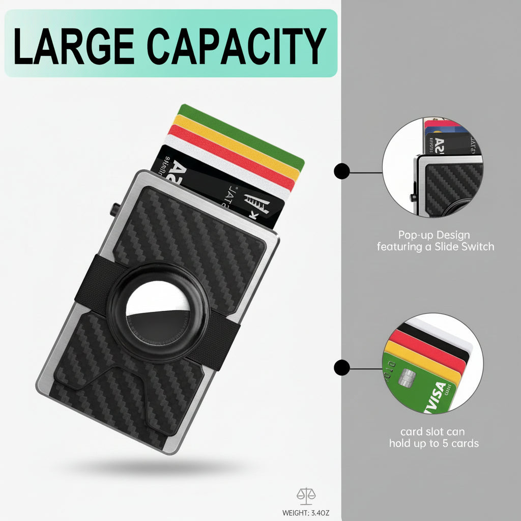 TOYFID Best Mens Forged Carbon Fiber Wallet with Airtag Holder & Expansion Board