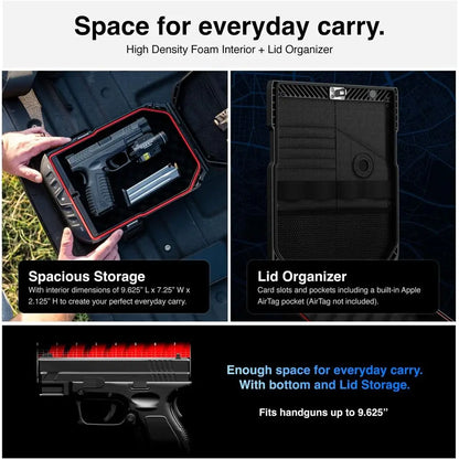 Full-Size Lockable Weatherproof Pistol Case with Steel Cable and TSA Lock, Portable Travel Safe for Cars, Black