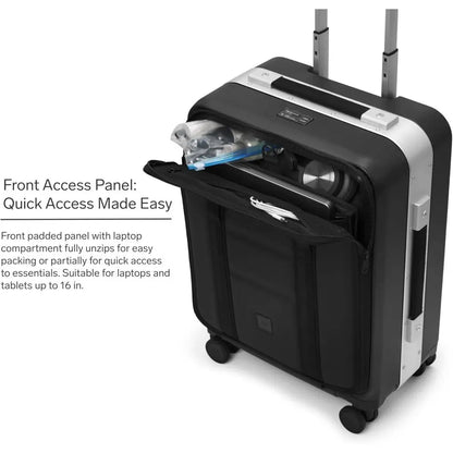 21" Hardside Carry-On Luggage — 360° Spinner Wheels, TSA Lock, Laptop Compartment, Silver/Black