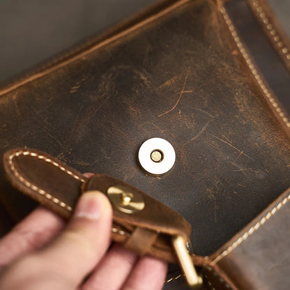 Executive Cowhide Leather Briefcase — Retro Style, Laptop Compartment, Brass Hardware