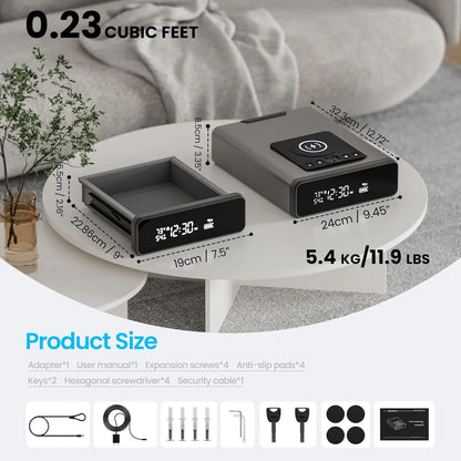 Biometric Pistol Safe — Fingerprint + PIN Access, 12-Hour Clock Display, Wireless Connectivity