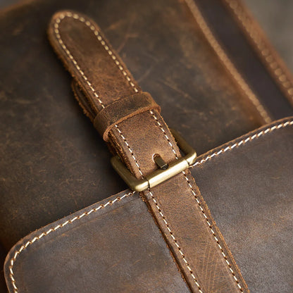 Executive Cowhide Leather Briefcase — Retro Style, Laptop Compartment, Brass Hardware