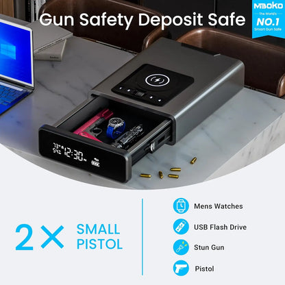 Biometric Pistol Safe — Fingerprint + PIN Access, 12-Hour Clock Display, Wireless Connectivity