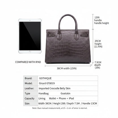 GOTHIQUE Girard GT8019 — Genuine Crocodile Belly Skin Men’s Handbag with Goatskin Lining