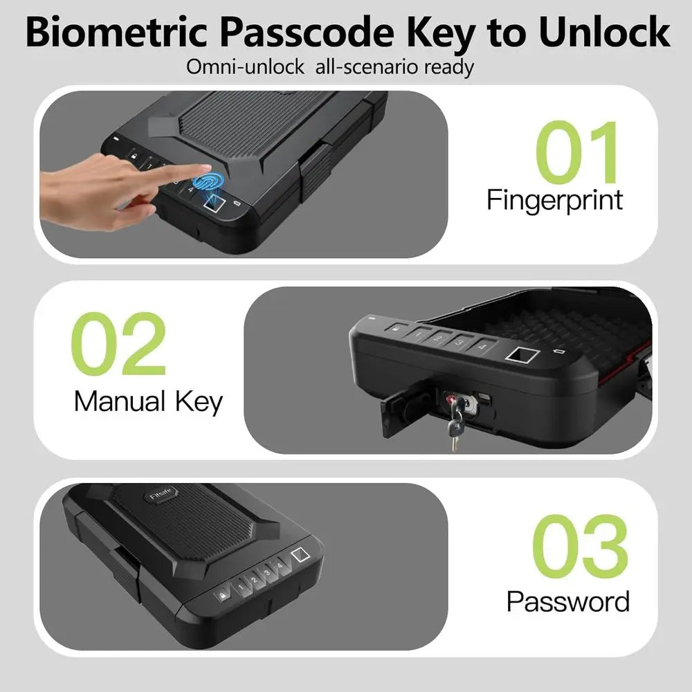 Fingerprint Lock Waterproof Pistol Case - TSA Approved, Portable & Compact for Travel or Home Use