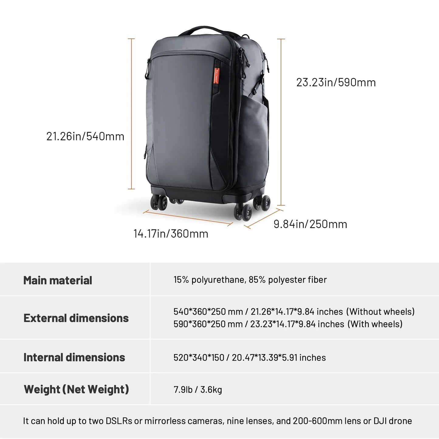 2-in-1 Outdoor Trolley Case Backpack Expandable Black