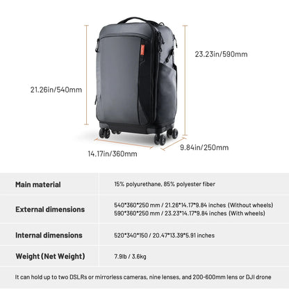 2-in-1 Outdoor Trolley Case Backpack Expandable Black
