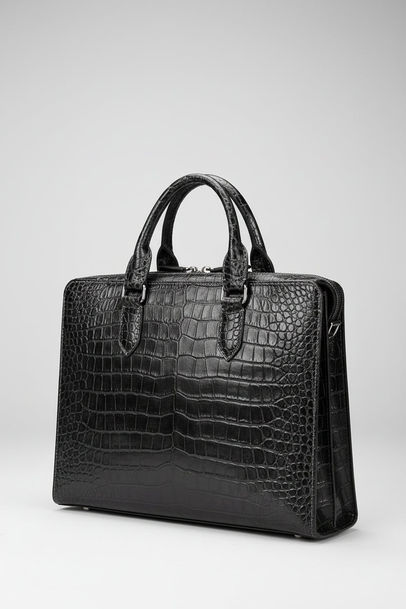 GOTHIQUE Girard GT8019 — Genuine Crocodile Belly Skin Men’s Handbag with Goatskin Lining