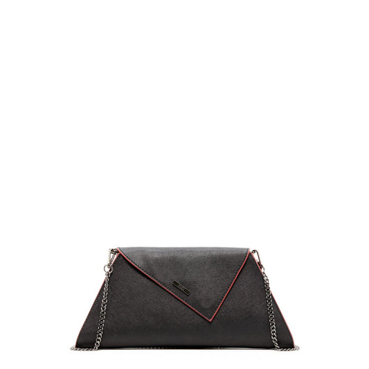 Black Leather Clutch Bag Unique Evening Purse Women's Handbag