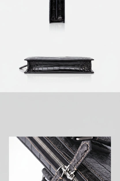 GOTHIQUE Girard GT8019 — Genuine Crocodile Belly Skin Men’s Handbag with Goatskin Lining