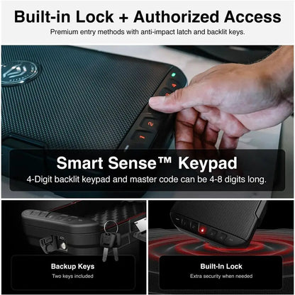 Full-Size Lockable Weatherproof Pistol Case with Steel Cable and TSA Lock, Portable Travel Safe for Cars, Black