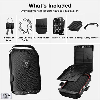 Full-Size Lockable Weatherproof Pistol Case with Steel Cable and TSA Lock, Portable Travel Safe for Cars, Black