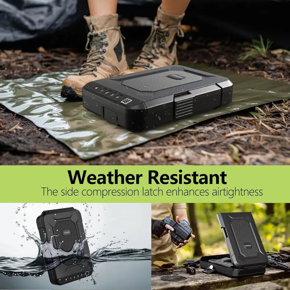 Fingerprint Lock Waterproof Pistol Case - TSA Approved, Portable & Compact for Travel or Home Use