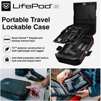Full-Size Lockable Weatherproof Pistol Case with Steel Cable and TSA Lock, Portable Travel Safe for Cars, Black