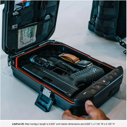 Full-Size Lockable Weatherproof Pistol Case with Steel Cable and TSA Lock, Portable Travel Safe for Cars, Black